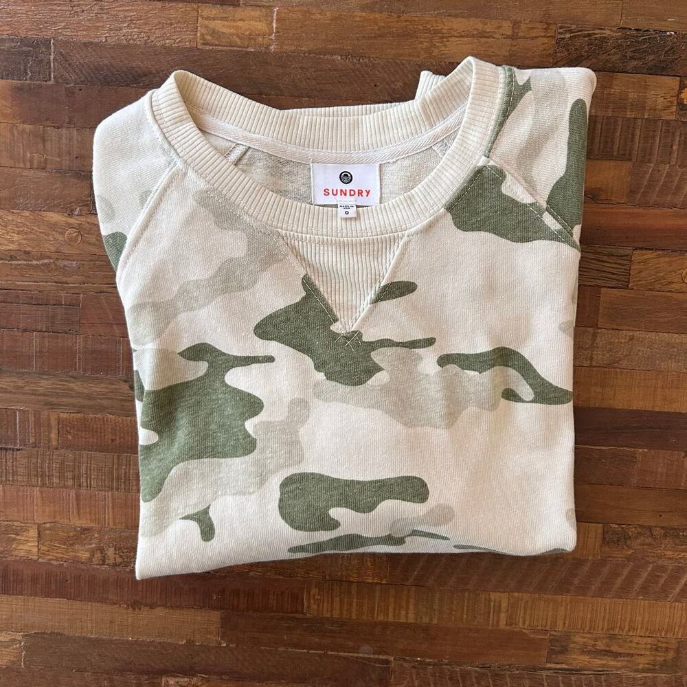 Sundry Camo Ringer Short Sleeve Sweatshirt Tee